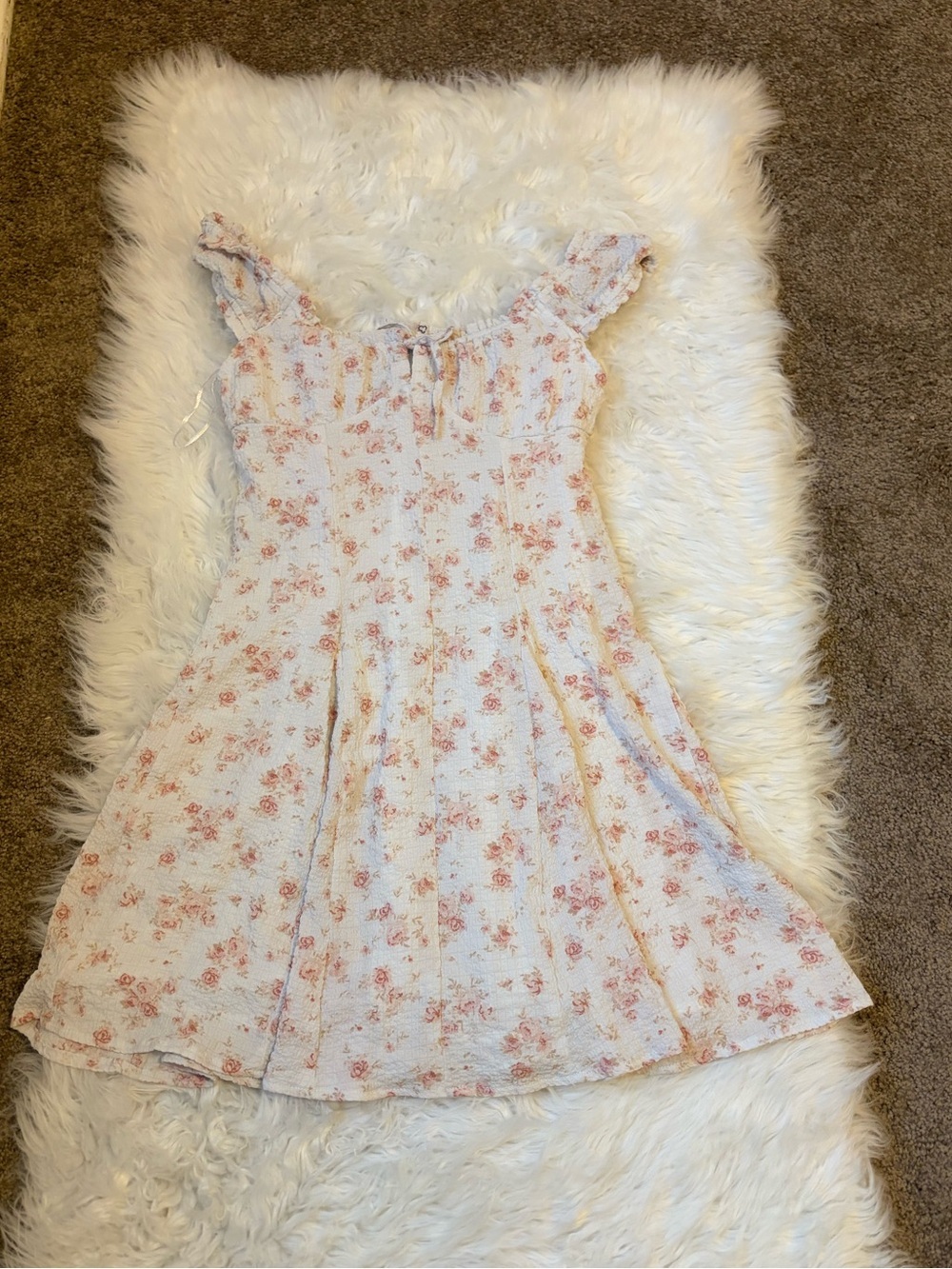 White and Pink Floral Off-the-Shoulder Mini Dress